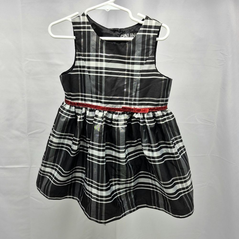 Genuine Kids by OshKosh Black & White Plaid Party Dress Red Sparkle 4T